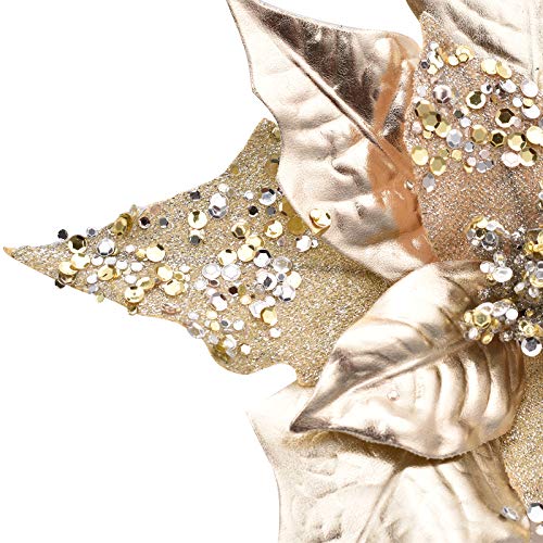 Red Deco 6Pcs Artificial Christmas Poinsettias For Decoration, Glitter Flower Christmas Tree Ornaments Wedding Holiday Wreath Garland Decor With Clip(Champagne Gold) #TOP2