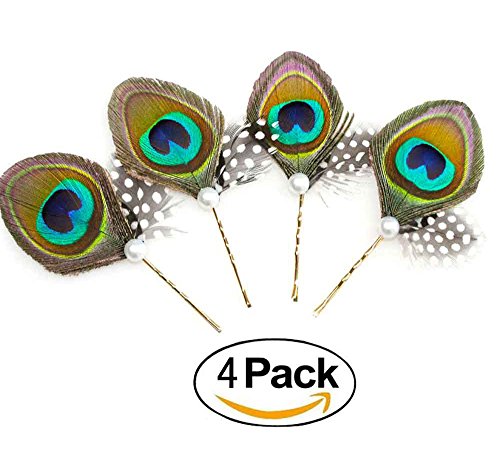 Set Of 4 Super Cute Peacock Feather Brass Bobby Pins, Handmade Hair Clips