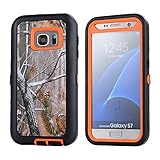 For Galaxy S7 Case, JOBSS [CAMO SERIES] [Heavy Duty] Hybrid Impact Defender Full Body Shockproof Hard Case Cover Built-in Screen Protector For Samsung Galaxy S7 S VII G930 GS7 All Carriers [Orange]