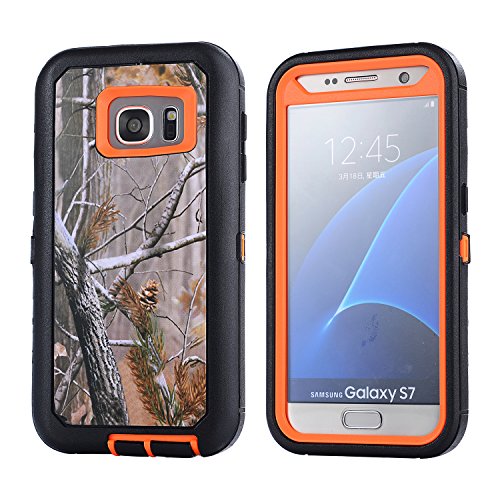 For Galaxy S7 Case, JOBSS [CAMO SERIES] [Heavy Duty] Hybrid Impact Defender Full Body Shockproof Hard Case Cover Built-in Screen Protector For Samsung Galaxy S7 S VII G930 GS7 All Carriers [Orange]