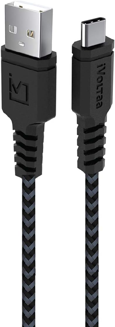 iVoltaa Rugged MK2 Tough Unbreakable Braided Type C USB-C Cable 1.5 Meter (Grey and Black)