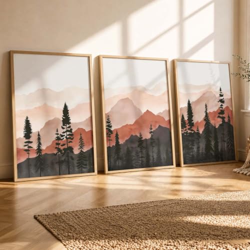 Image of kotart Elegant Mountain View Framed Painting | Big Aesthetic Nature Inspired Framed Paintings for Living Room Bedroom Wall Decor Set Of 3