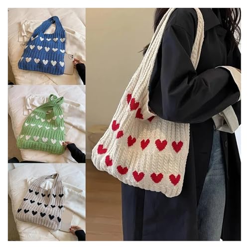 Knitted Tote Bag Love Heart Graphic Fashion Woven Shoulder Bag Aesthetic Crochet Bag for Women for Café, Beach3