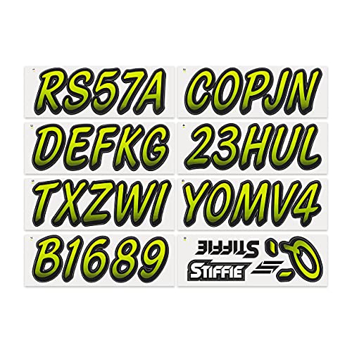 Image of STIFFIE Whipline Atomic Green /Black 3 inch Boat & PWC Registration Decals • Numbers Letters Stickers
