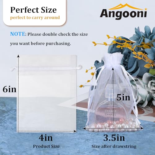 100PCS 4x6 Inch Organza Gift Bags for Jewelry Party Wedding Favor, Premium Sheer Gift Drawstring Pouch Candy Bags(White)3