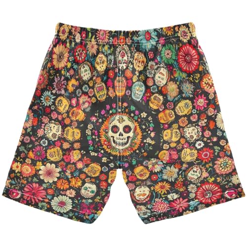 Boys Beach Board Shorts Dead Easter Flower Skull Swim Trunk Teen Swimwear2
