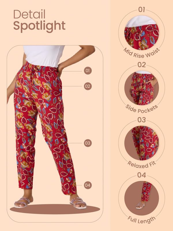 Image of GO COLORS Women Printed Woven Viscose Mid Rise Lounge Pants