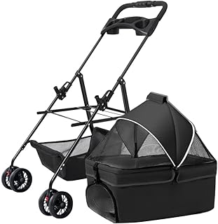 Carrinho de cachorro para animais de estimação Carrinho de passeio para gatos Carrinho de passeio com carrinho de transporte destacável Carrinho de passeio sem zíper com entrada sem zíper para cães pequenos e médios com (Nero)