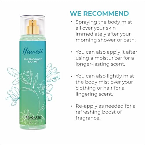 Image of Hawaii Body Mist for Women Long Lasting Uplifting Body Spray Elegant Travel Friendly Fragrance Fruity Floral Rose Musky Ideal for Everyday Wear Hair & Body (236ml)
