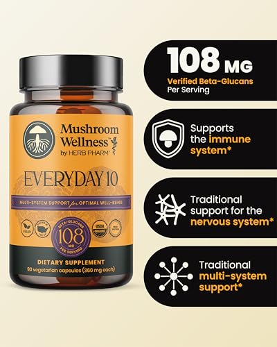 Mushroom Wellness Everyday 10: Organic 10-in-1 Mushroom Capsules with Lion's Mane, Shiitake, Reishi, Turkey Tail & More, Mushroom Powder Supplement, Immune & Nervous System Support, 90 Vegan Capsules - Image 3