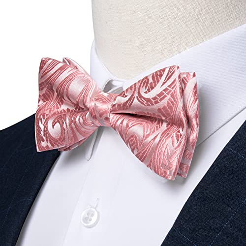 Image of DiBanGu Paisley Pre-Tied Bow Ties for Men Silk Adjustable Bowtie and Pocket Square Cufflinks for Wedding Party