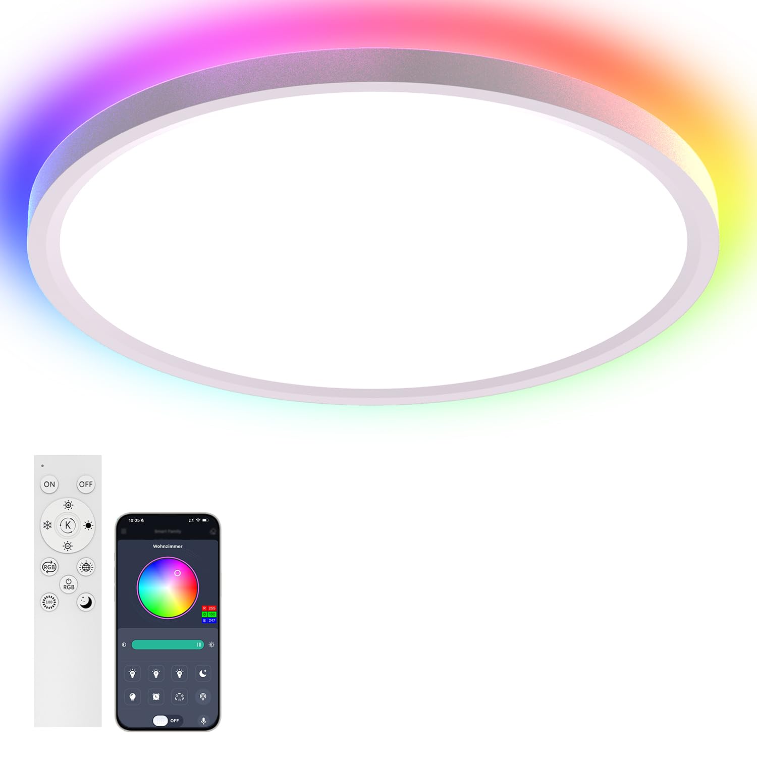 AIKVSXER 15.8 inch RGB Ceiling Light Dimmable, 33W 5200LM Bathroom Ceiling Lights with Remote Control,RGB Color Changing,3000-6500K,Round LED Flush Ceiling Lights for Bedroom Living Room Party — image 1