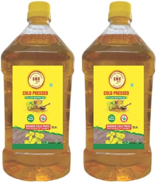 Image of GMB Mart Wooden Cold Pressed Yellow Mustard Oil | 100% Natural & Chemical-Free | Rich in Nutrients for Healthy Cooking, Roasting, Frying & Baking | Daily Use Edible Oil | Fresh & Pure 2 Litre