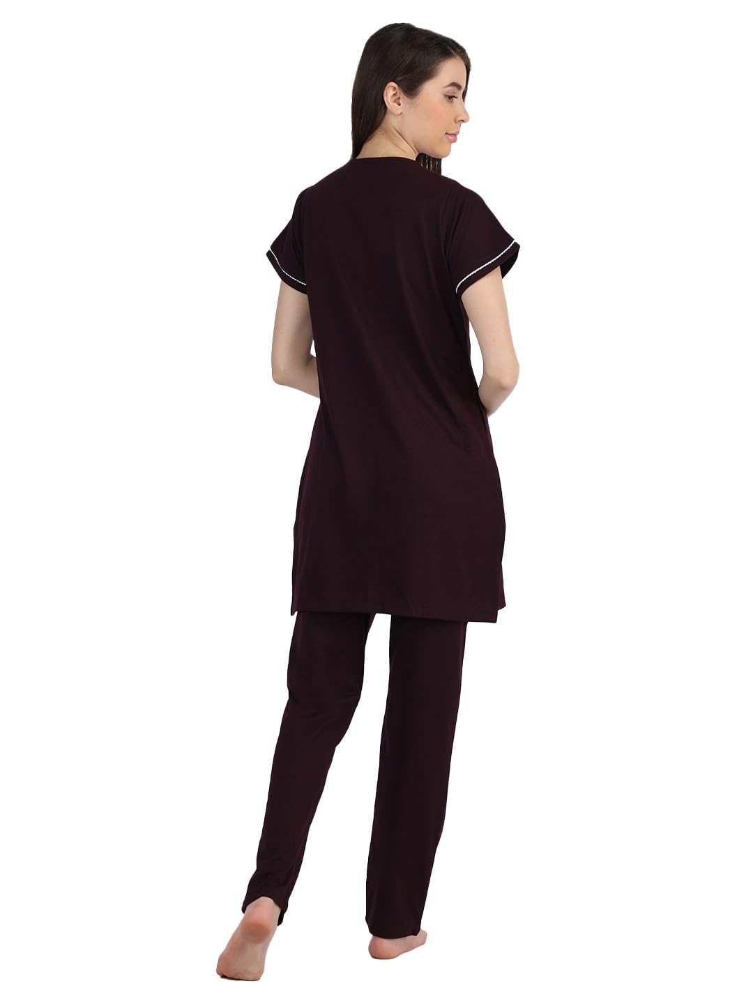 Duchess Women's Cotton Embroided Long Length Night Suit Set, 3xl ,WINE color - Image 3 thumbnail