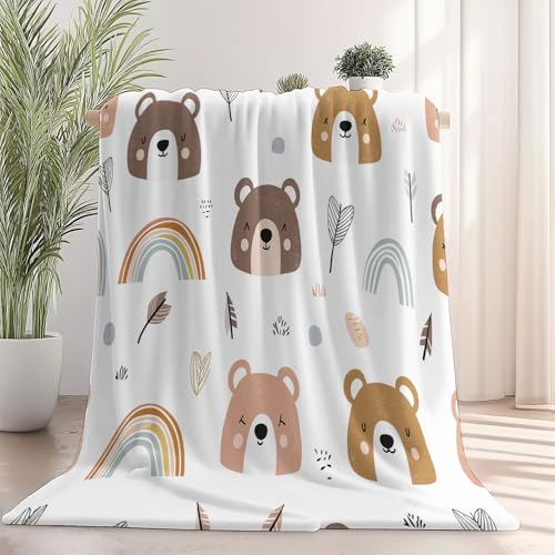 Kuscheldecke Flauschig 150 x 200 cm, Kuscheldecken mit Cartoon Bär Liebesherz Motiv Fleecedecke Weich & Warme, Rosa Wohndecke Flanell Fluffy Blanket als Sofadecke Tagesdecke