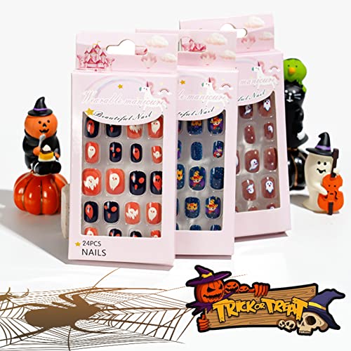 Jenpech 24Pcs/Set Halloween Nails, Press On Nails For Girl, Halloween Style Nail Tip Wearable Colorful Full Cover Press On Self Adhesive False Nails For Halloween Party 5 #TOP4