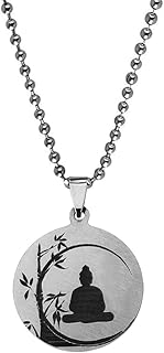 shiv jagdamba Lord Buddha Under Bodhi Tree Meditating Yoga Black Silver Stainless Steel Pendant Necklace Chain For Men Women-picture-12