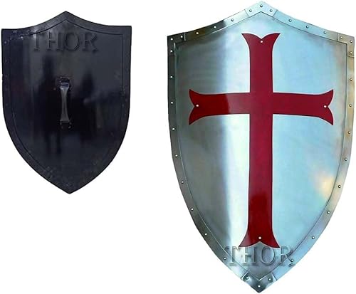 THOR INSTRUMENTS Escudo medieval de guerrero de la Cruz Roja Templario Cruz Roja de 30 pulgadas rústico vintage decoración del hogar regalos