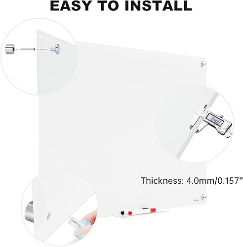 Miniatura 6 de TANKEE - Pizarra blanca magnética de vidrio templado de 36 x 24 pulgadas, pizarra blanca grande y moderna de borrado en seco para pared, oficina,
