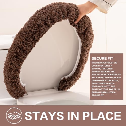 Image of Microfiber Toilet Lid Cover, 17.5 inchx15 inch Fits Round Oblong and Elongated | Toilet Seat Covers for Bathroom, Machine Washable, Decorative Fuzzy fur Look Round Toilet Seat Cover Extra Soft Absorbent