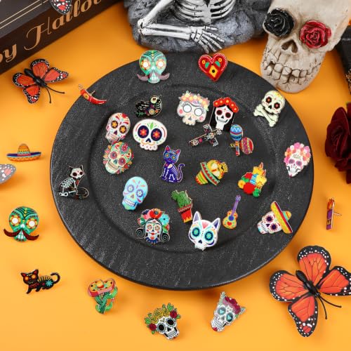 Image of SANNIX 60 Pcs Day of the Dead Enamel Pins Sugar Skull Brooches for Party