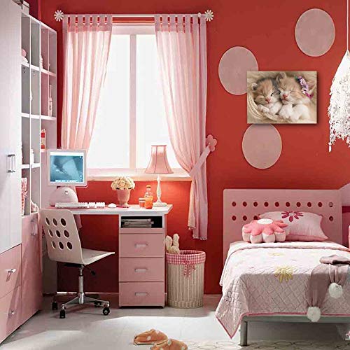 Purple Verbena Art Hd Photos Sweet Animals Cute Cat Photograph Print On Canvas Artwork Wall Decor For Home Bedroom Kid's Room Study Room Gift For Children 12X16 Inches 1 Pcs Framed Ready To Hang #TOP4