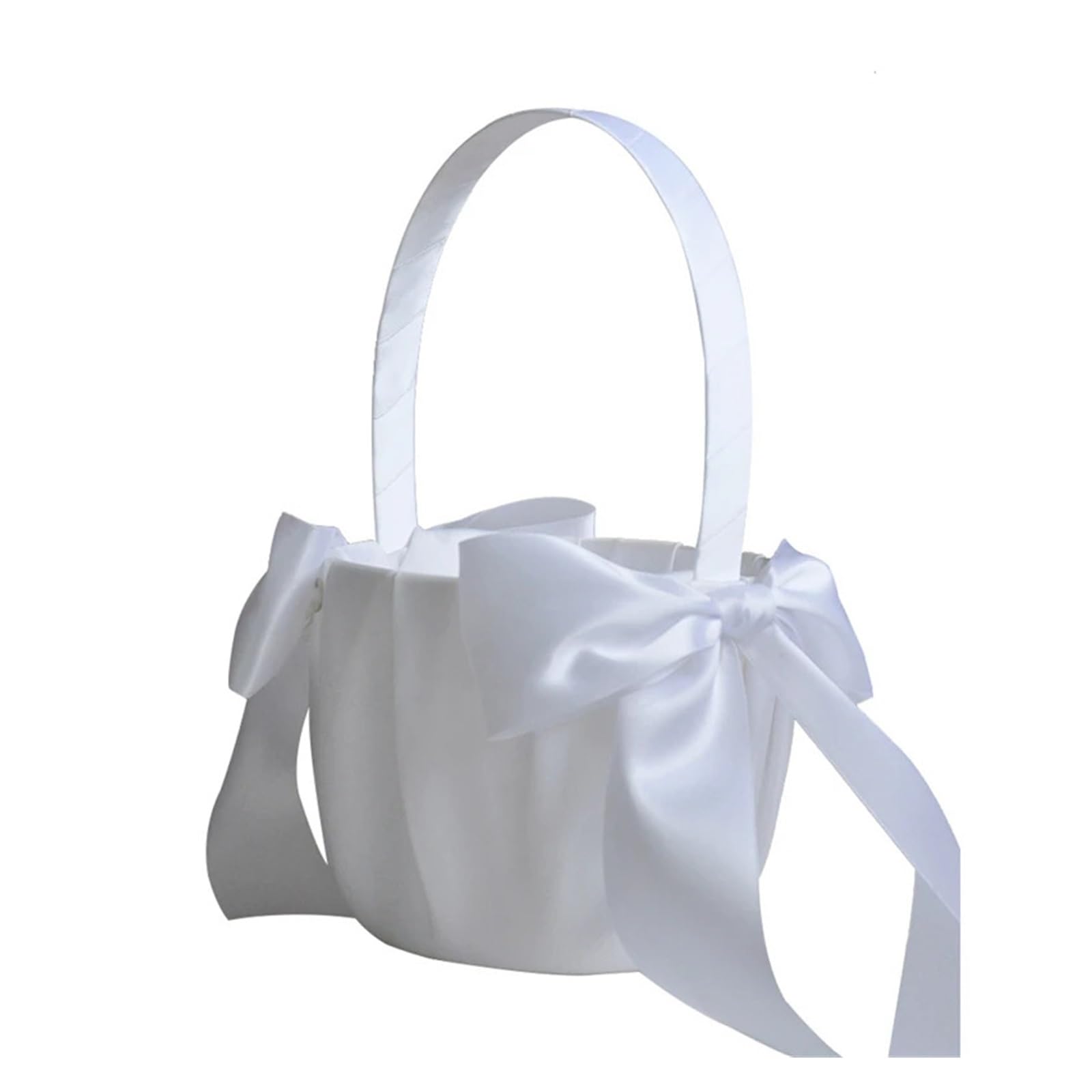 Wedding Petal Confetti Basket, Flower Baskets White Silk for Wedding Bride Ceremony Party Hand Held Decorations(White1)