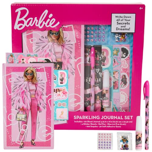 Innovative Designs Barbie Sparkle Journal Set for Kids, Journal Kit with Stickers and Gems