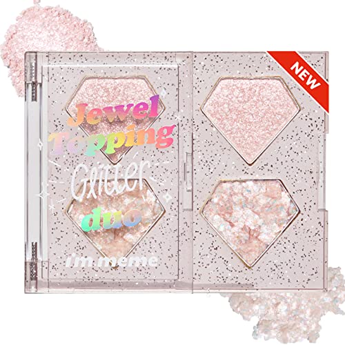 I'M MEME Jewel Topping Glitter Duo | Long-lasting Glitter Eyeshadow Palette | 2 Shades | K-beauty (04 Opal Jewel)