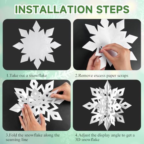 Image of OuMuaMua Winter Christmas Hanging Snowflake Ornaments, 12PCS Snowflakes Garland & 12PCS 3D Glittery Large White Snowflake for Xmas Winter Wonderland New Year Party Home Holiday Decorations