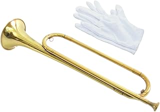BB Bugle Yellow Brass Cavalry with Gloves 47cm Blowing Trumpet for Beginners Children Kids Party, Easy to Play