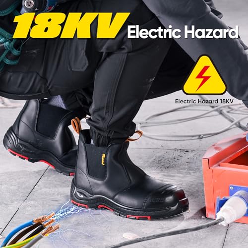 Image of Mens Work Boots Steel Toe Chelsea Safety Boots Cow Leather Waterproof Lightweight Working Shoes
