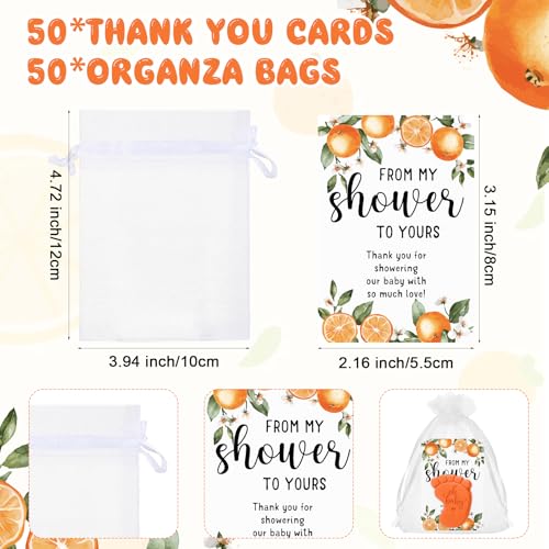 Image of 50 Sets Baby Shower Soap Favors for Guests - Mini Handmade Footprint Scented Soap with Thank You Cards and Organza Bag, Party Gifts for Gender Reveal Baptism(Tangerine,Orange)