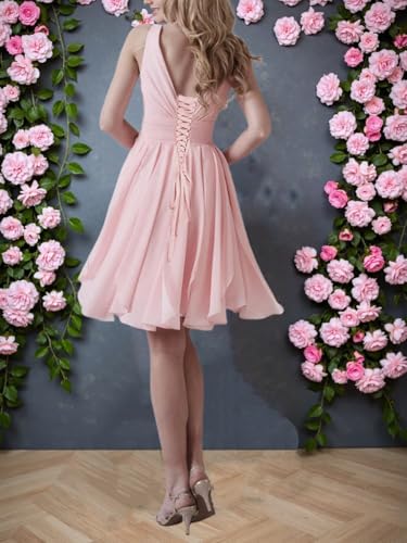 Short Bridesmaid Dresses for Women 2025 Chiffon V Neck Wedding Bridesmaid Dress A Line Formal Party Gowns with Pockets3