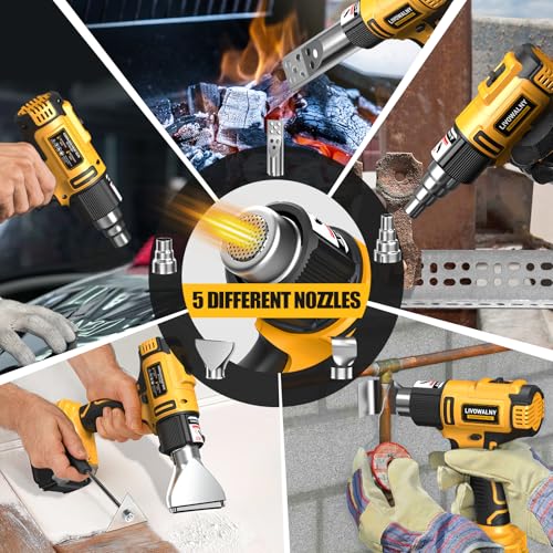 LIVOWALNY Cordless Heat Gun Compatible with Dewalt 20v Battery (Tool Only), 350W Fast Heating Soldering Hot Air Gun 122℉-1022℉ Variable Temperature Control with 5 Nozzles for DIY Craft, Shrink Tubing by LIVOWALNY - Image 8