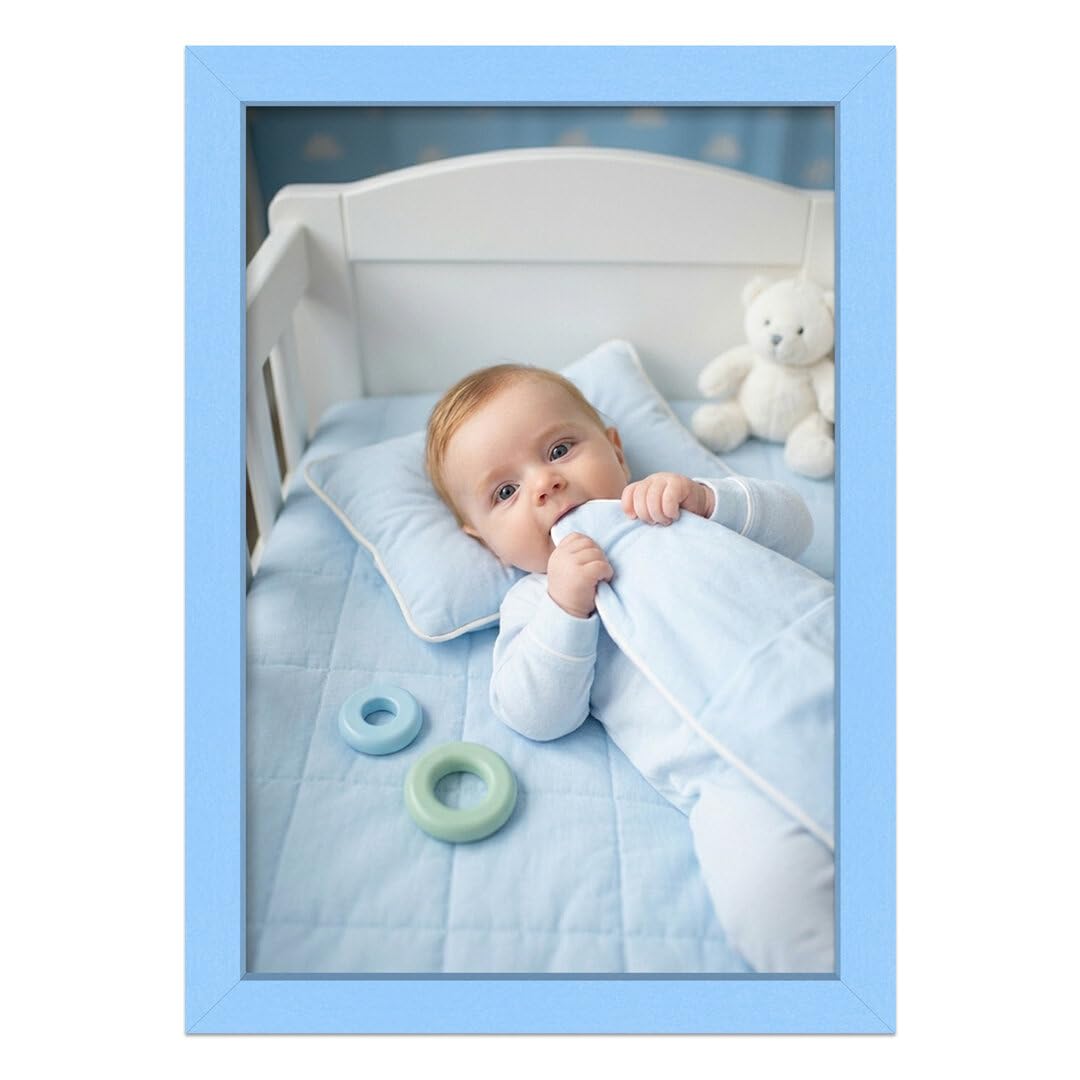 Alison Kingsgate Baby Blue 50X40CM Nursery Picture Frames, Baby Boy Gift Photo Frame, Wall Mount or Tabletop, Perspex Front, Thin Keepsake Frame for Newborn, Baby Shower & First Memories