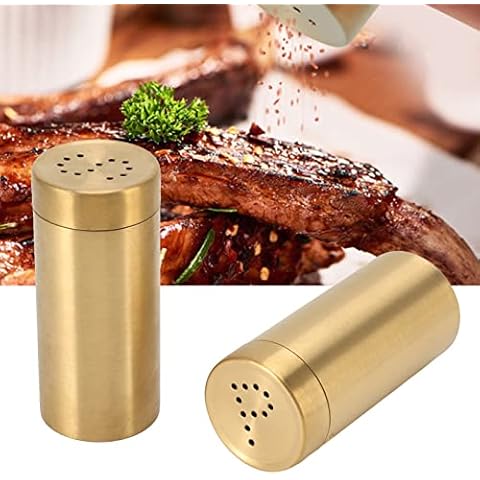 Nikou 2 Pcs Nikou Gold Spice Jar Seasoning Bottle Shaker Cruet, Stainless Steel Rustproof Screw Open Top for Salt Sugar Pepper Paprika(3.5 * 1.5IN) Cover