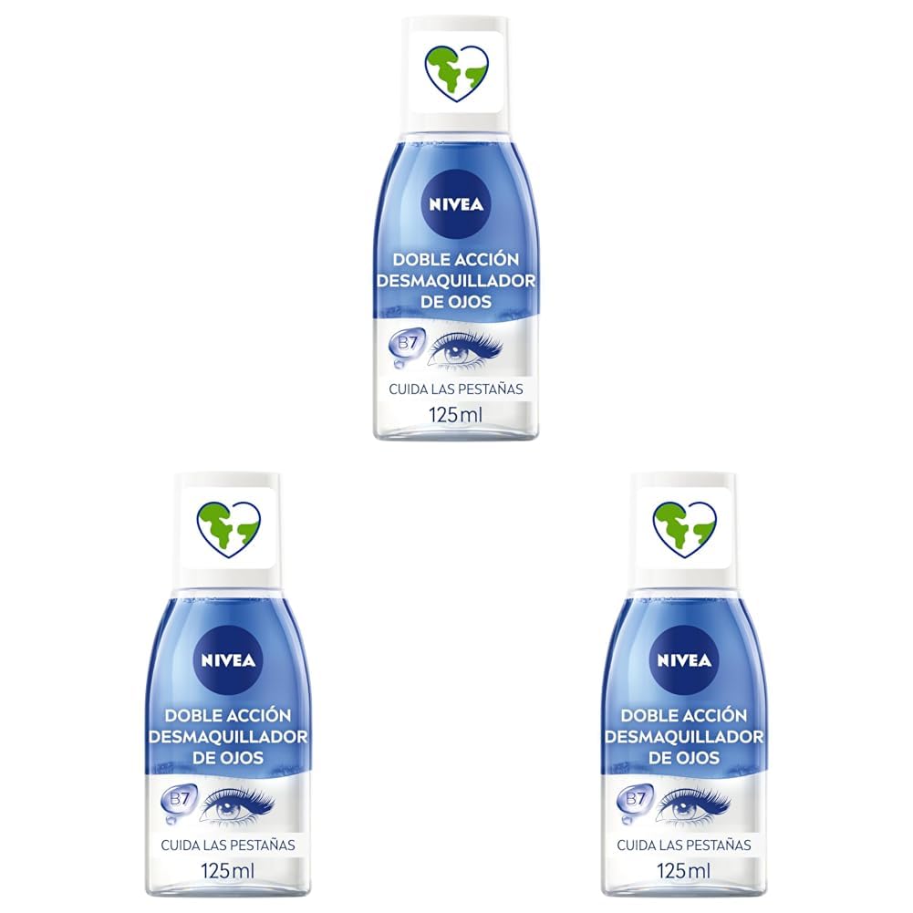 NIVEA Desmaquillador de Ojos Doble Acción (1 x 125 ml), líquido desmaquillante para el contorno de ojos sensible, limpieza facial rápida y suave (Paquete de 3)