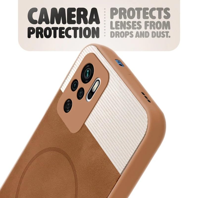 Image of Bintage case Dual-Leather Macc-Safe Design Phone Case| Soft Touch Finish | Full Camera Protectection Back Cover Compatible for REDMI Note 10s / 10 /Note 11SE - White & Nut Brown