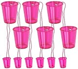 Iconikal Shot Glass on Beaded Necklace, Hot Pink, 12-Pack