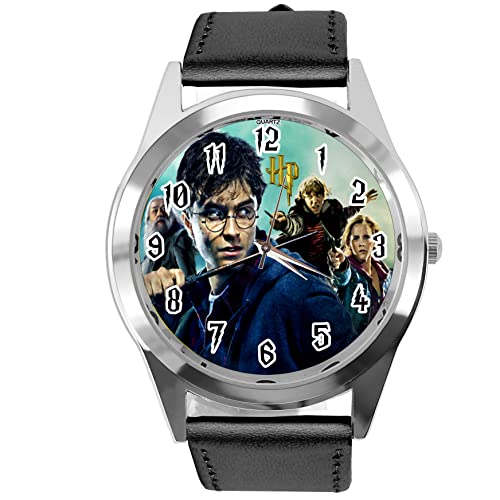 Montre à quartz ronde Wizards E3 en cuir noir pour passionnés