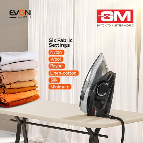 Image of GM Evon 750 Watt Dry Iron for Wrinkle-Free Ironing - Black
