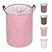 Produktbild Eono Amazon Brand 19-Inches Thickened Large Laundry Basket with Durable Leather Handle, Drawstring Waterproof Round Cotton Linen Collapsible Storage Basket (Pink, L)