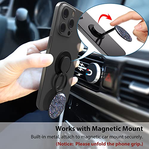 Monidea Phone Ring Holder, Phone Grip Holder Finger Kickstand, Foldable & Adjustable Metal Cell Phone Rings Gripper Stand Work With Magnetic Car Mount For Iphone Samsung & Other Phones - Sparkle Black #TOP4
