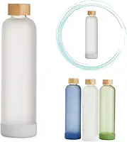 Garrafa de Vidro 1000 ml com tampa de bambu,Garrafa de Água, Chá,Suco,Armazenar,Design Inovador,Home Office,litro,borossilicato, base anti-impacto,resistente (Branco)