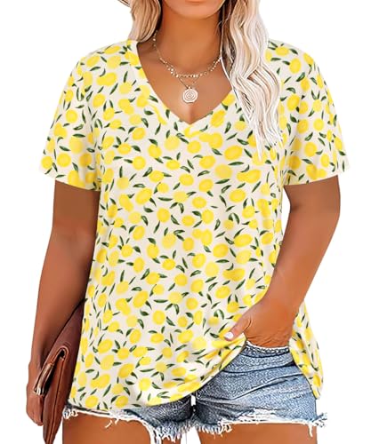 Image of RITERA Women Plus Size Tops Tie Dye V Neck Shirt Floral Camo Summer Short Sleeve Tunic Oversized Ladies Blouse XL-5XL