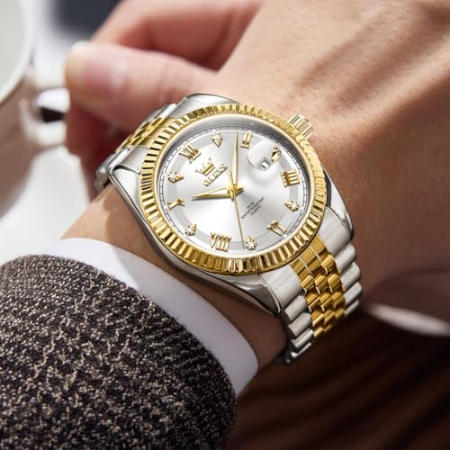 Image of OLEVS Watch for Men Stainless Steel Quartz Business Dress Diamond Large Dial Waterproof Mens Watches with Date Wrist Watch