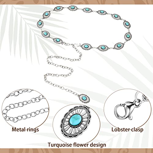 Newtay 3 Pcs Western Turquoise Belt and Earrings Set for Women Cowgirl Bohemian Turquoise Jewelry Set Concho Belt Boho Earrings for Dresses Jeans Country Concert Outfit3