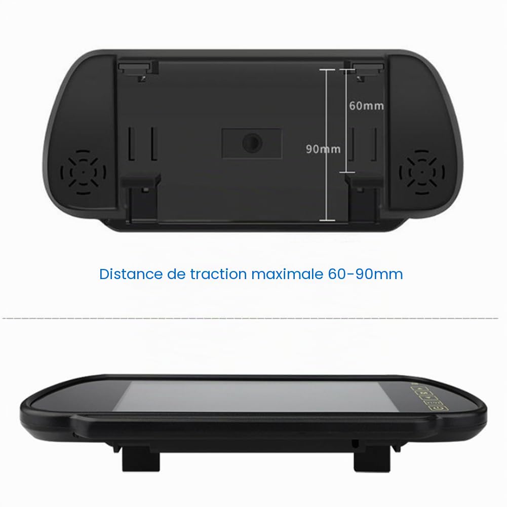 SweetSerenade Écran de Voiture LCD de 7 Pouces avec Miroir, Écran de Stationnement, 2 Entrées AV, Affichage Automatique D'Assistance pour la Caméra de Recul, Facile à Utiliser, Finition Soignée.