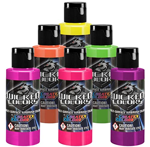 Createx Wicked Colors Fluorescent Set Airbrush Paint Water Based 6 * 2oz W103